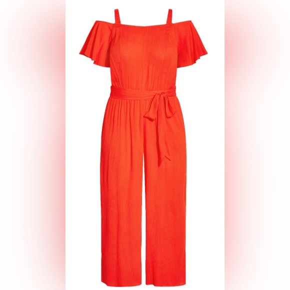 CITY CHIC Cold Shoulder Jumpsuit - color tigerlily, size L/20 - Picture 3 of 6